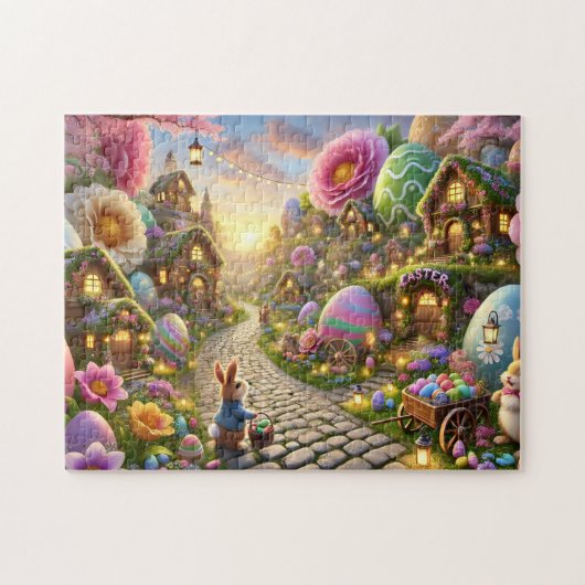 Paas Konijn Dorp Whimsical Lente Scene Legpuzzel (Horizontaal)