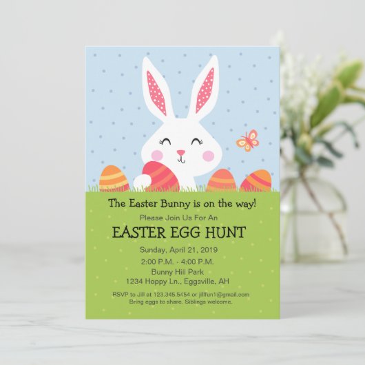 Paas Konijn Eieren Jacht Uitnodiging (Staand voorkant)
