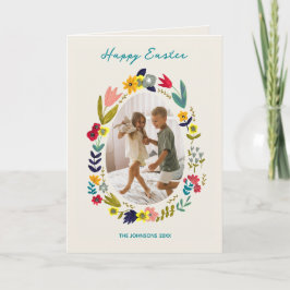 Paas Konijn Familie Foto Lente Groet met Bloemen Feestdagen Kaart