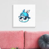 Paas Konijn Gezicht Honkbalpet Zonnebril Konijn B Canvas Afdruk (Insitu (Woonkamer))