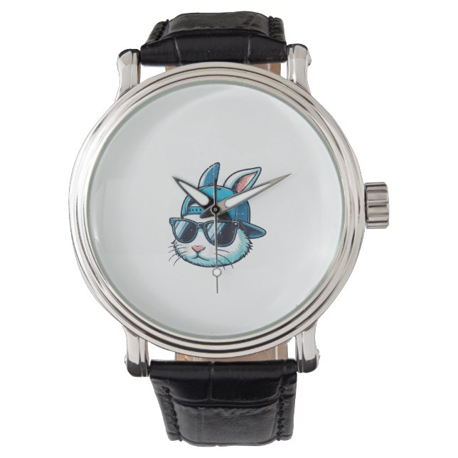 Paas Konijn Gezicht Honkbalpet Zonnebril Konijn B Horloge (Voorkant)