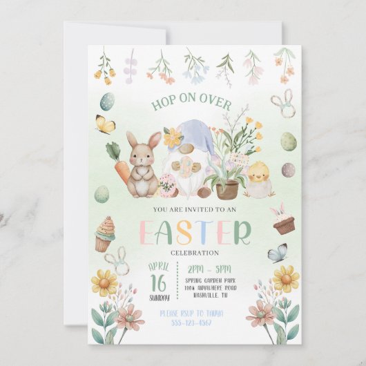 Paas Konijn Gnome Paaseierenjacht Kaart (Voorkant)