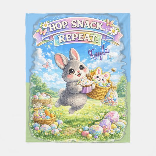 Paas Konijn Hop Snack Herhaal Pastel Fleece Deken (Voorkant)