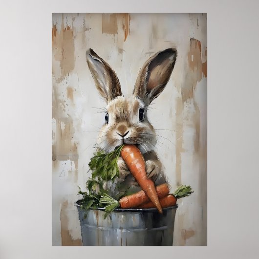 Paas Konijn In Emmer Met Wortels Print, Lente Poster (Voorkant)