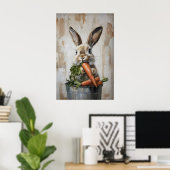 Paas Konijn In Emmer Met Wortels Print, Lente Poster (Thuiskantoor)