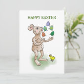 Paas Konijn Jongleert Feestdagenkaart (Staand voorkant)