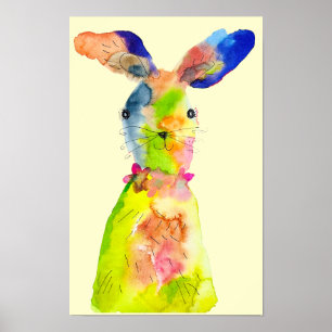 Paas konijn knuffel waterverf poster
