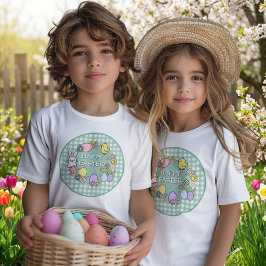 Paas Konijn Kuiken Eieren Groen Gingham T-shirt