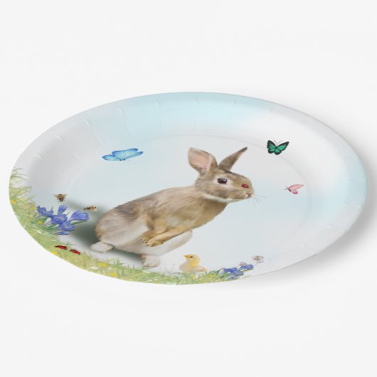 Paas Konijn Kuiken Lieveheersbeestjes Vlinders Kro Papieren Bordje (Gekanteld)