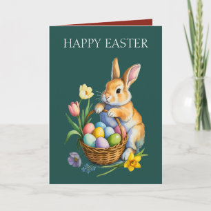 Paas Konijn Mand Tulpen Wenskaart Feestdagen Kaart