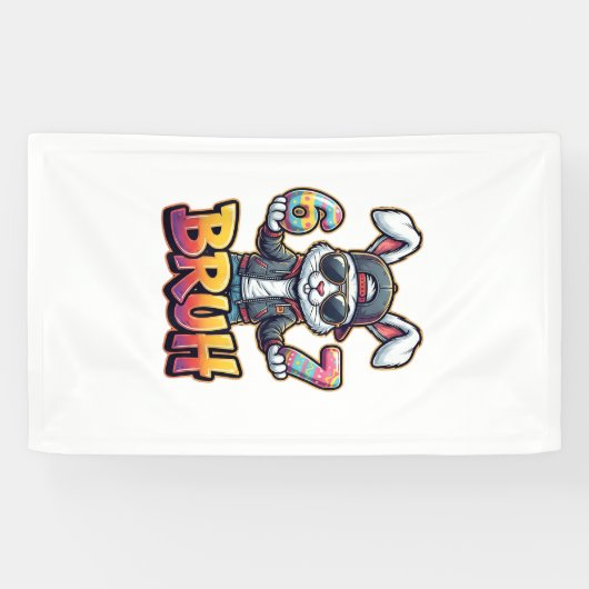 Paas Konijn Meme Bruh Grappig 6 7 Pasen Eieren Des Spandoek (Horizontaal)