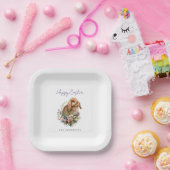 Paas Konijn met Bloemen Papieren Bordje (Feest)