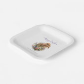Paas Konijn met Bloemen Papieren Bordje (Gebogen)