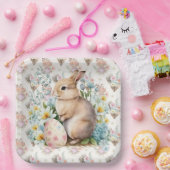 Paas Konijn Met Bloemen Papieren Bordje (Feest)