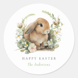 Paas Konijn met Bloemen Ronde Sticker