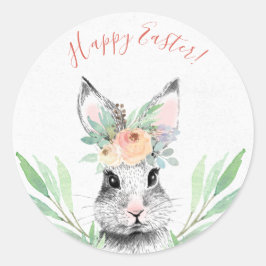 Paas Konijn met Bloemen Ronde Sticker