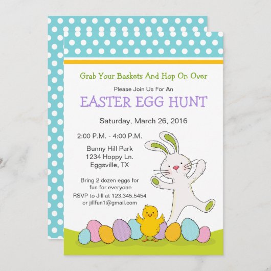 Paas Konijn met kuiken Paaseierenjacht Uitnodiging (Voorkant / Achterkant)