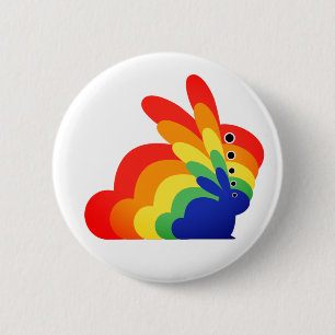 Paas Konijn met Regenboog - Pasen Ronde Button 5,7 Cm