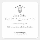 Paas Konijn Minimalistische Bakkerij Ingredient Pr Vierkante Sticker (Voorkant)