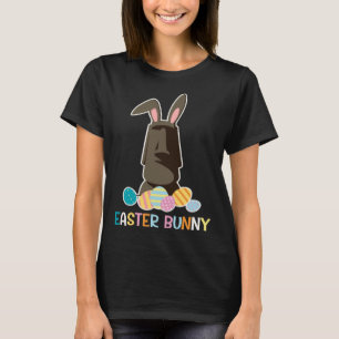 Paas Konijn Moai Beeld Met Kleurrijke Paaseieren T-shirt