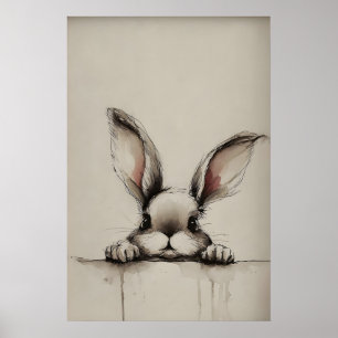 Paas Konijn Oren Print, Vintage Rustieke Konijn Poster
