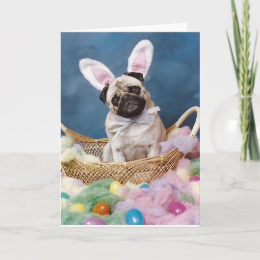 Paas Konijn Pug Hond Mandje Kaart (Voorkant)