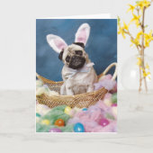 Paas Konijn Pug Hond Mandje Kaart (Gele Bloem)