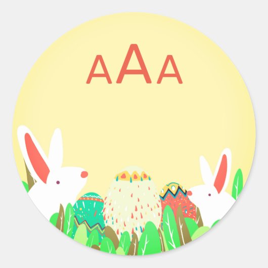 PAAS KONIJN ROND STICKER AANGEPASTE MONOGRAM (Voorkant)