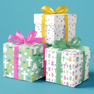 Paas Konijnen Eieren & Kruisen Kleurrijke Patronen Inpakpapier Vel