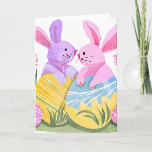 Paas Konijnen | Pastel Waterverf Kaart (Voorkant)