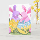Paas Konijnen | Pastel Waterverf Kaart (Gele Bloem)