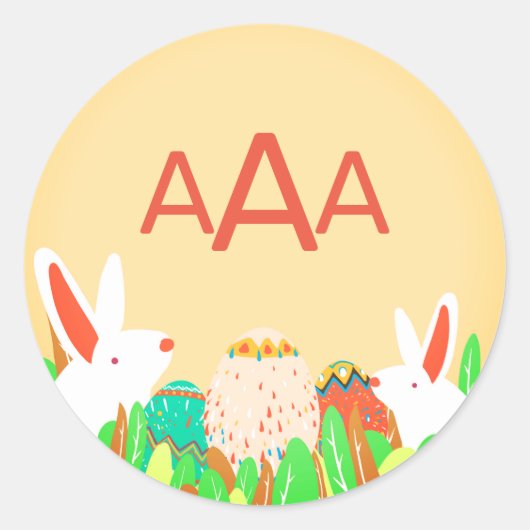 PAAS KONIJNEN RONDE STICKER AANGEPASTE MONOGRAAM (Voorkant)
