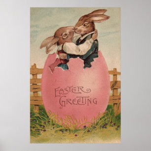 Paas Konijnen Stel Zoen Geschilderde Kleurrijke Ei Poster