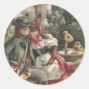 Paas Kuiken Konijn Paar Gekleurd Ei Paddenstoel Ronde Sticker