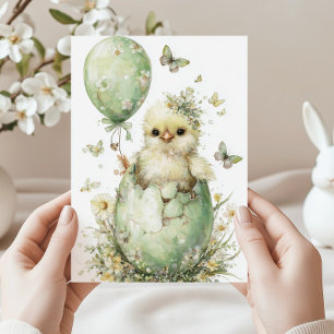 Paas Kuiken Lente Bloemen Vlinders Watercolor Feestdagenkaart