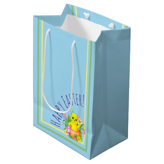 Paas Kuiken Met Bloemen Medium Cadeauzakje (Voorkant Gekanteld)