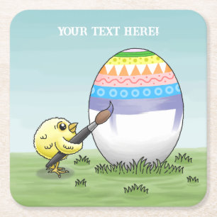 Paas kuiken schilder de paaseieren kartonnen onderzetters