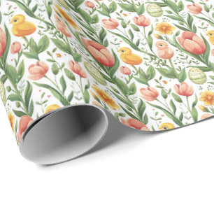 Paas Kuikens en Tulpen Cadeaupapier