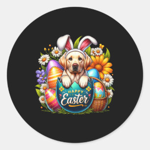 Paas Labrador Puppy Bloemen Pasen Kleurrijke Eiere Ronde Sticker