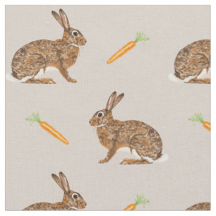 Paas lente haas konijnen en wortels op beige stof