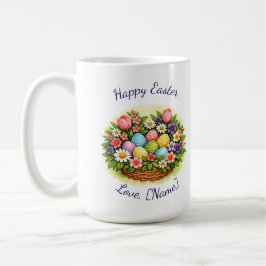 Paas lente mand met eieren, bloemen en bladeren koffiemok
