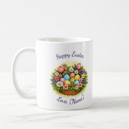 Paas lente mand met eieren, bloemen en bladeren koffiemok