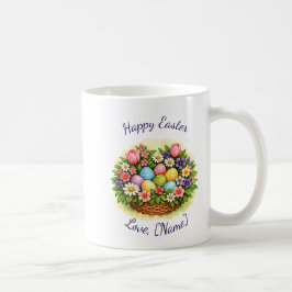 Paas lente mand met eieren, bloemen en bladeren koffiemok