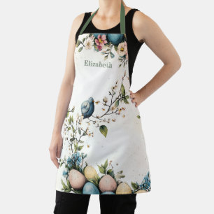 Paas lente vogels pastel eieren waterverf bloemen schort