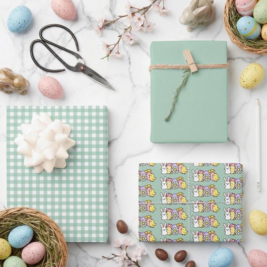 Paas Mint Groen Ginham Inpakpapier Vel
