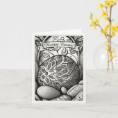 Paas-motief zwart-wit cartoon met Paaseieren 97330 Kaart (Gele Bloem)