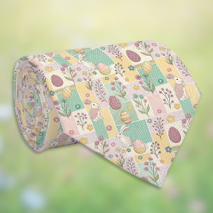 Paas Patchwork Pastel Konijnen Eieren en Gingham Stropdas