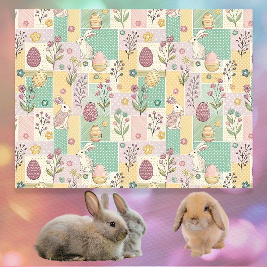 Paas Patchwork Pastel Konijnen Eieren en Gingham Tissuepapier