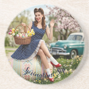 Paas Pin-Up Coaster   Vintage Glans Zandsteen Onderzetter