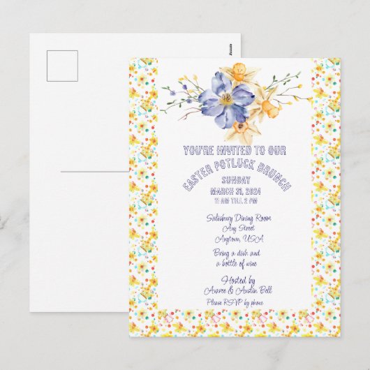 Paas Potluck Brunch Uitnodiging (Voorkant / Achterkant)